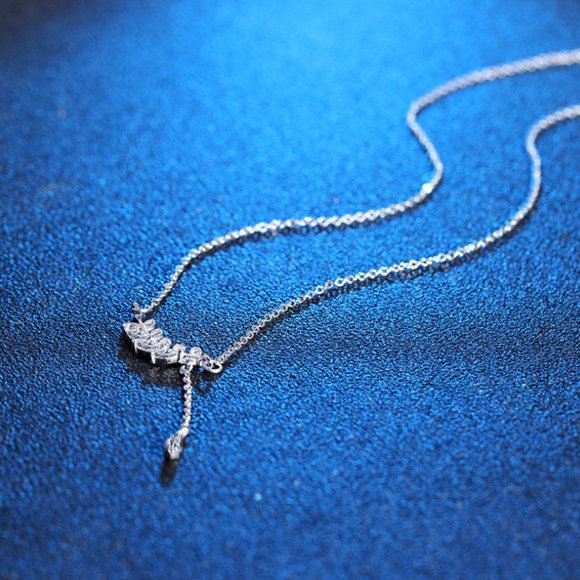 14k Gold Leaf Lab Diamond Tear Drop Necklace Sterling Silver - Picture 6 of 14